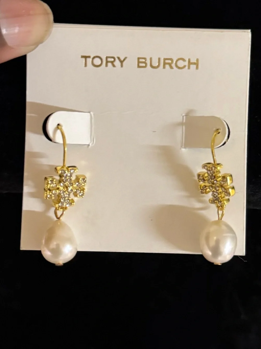 NWT Tory Burch Kira Pave Pearl Drop Earings!